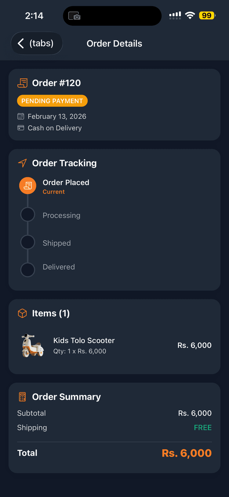 QuickDrop app order tracking