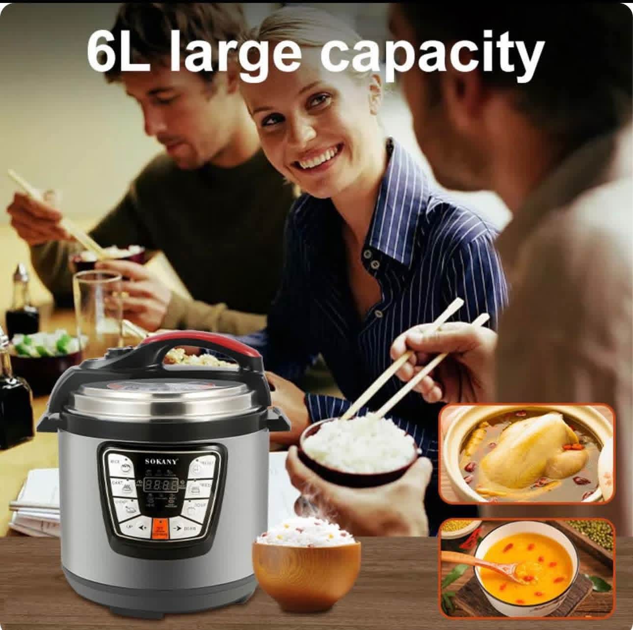 SOKANY 6L Electric Pressure Cooker 1000W (SK-2401) – Stainless Steel thumbnail 3