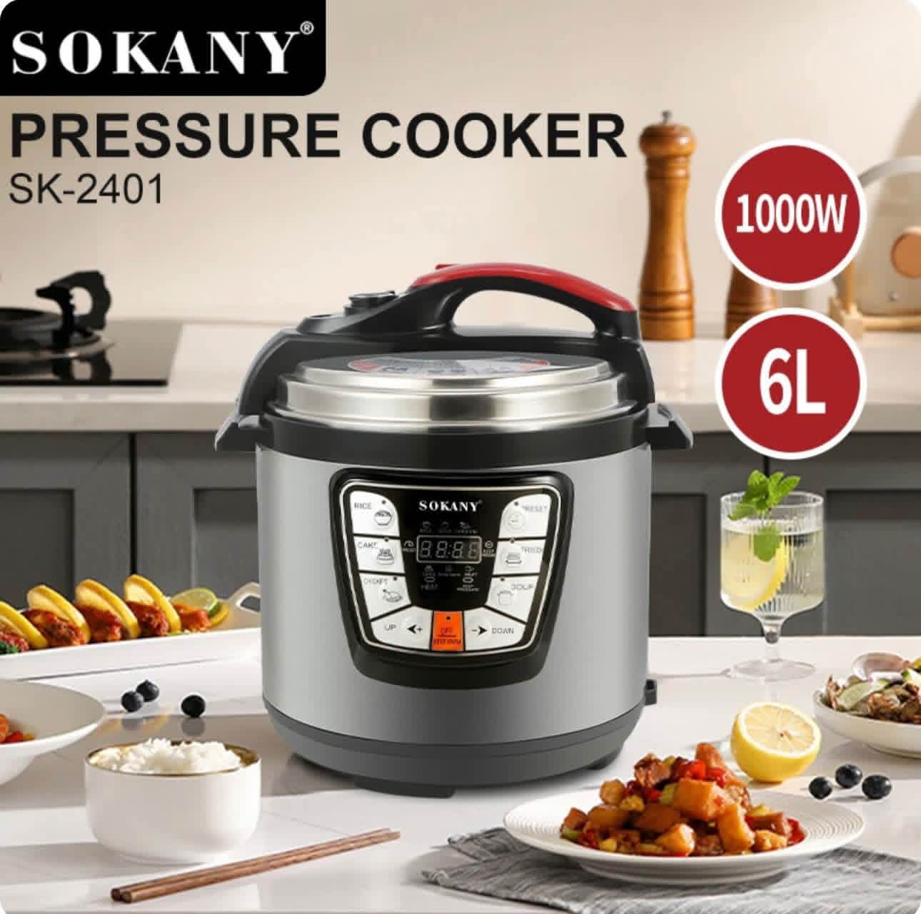 SOKANY 6L Electric Pressure Cooker 1000W (SK-2401) – Stainless Steel