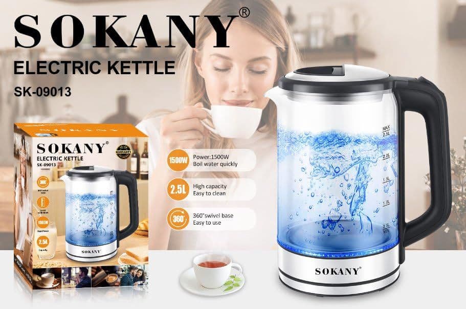 Sokany 2.5ltr Glass Electric Kettle 9013