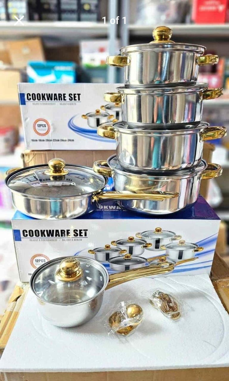 12-Piece Luxury Heavy Stainless Steel Cookware Set - 14cm to 24cm High-Grade Induction Ready Pots thumbnail 2