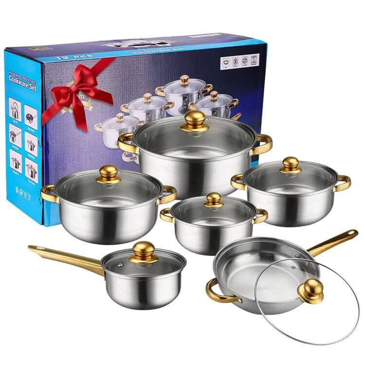 12-Piece-Luxury-Heavy-Stainless-Steel-Cookware-Set-14cm-24cm-QuickDrop-lk