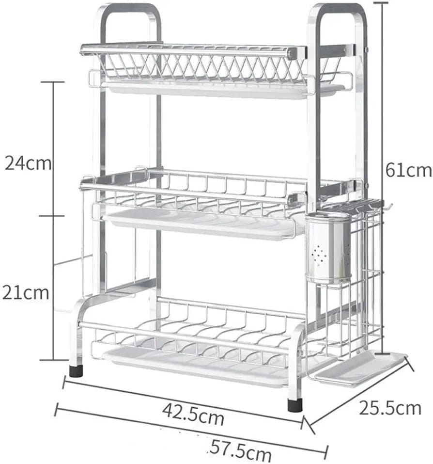 3-Layer Heavy Duty Stainless Steel Dish Rack - Multi-Functional Kitchen Bowl & Plate Organizer thumbnail 3